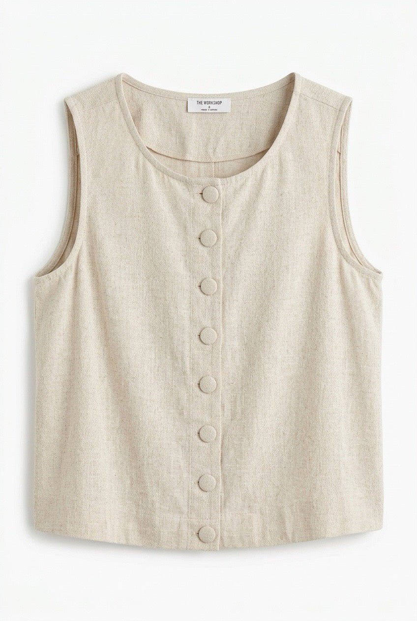 Cloth Button Sleeveless Top - Chandeliers Boutique ny