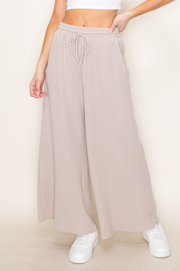 Cloudy Knit Smocked Waist Bottoms Wide Leg - Chandeliers Boutique ny