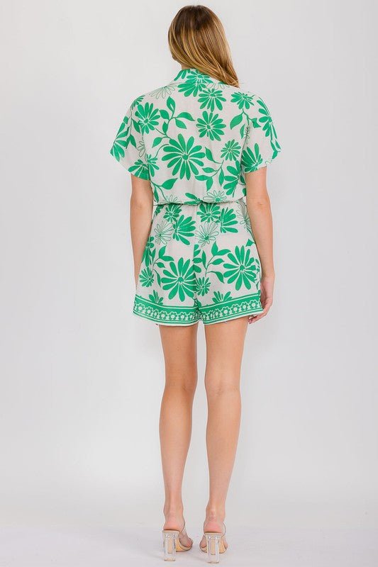 Collared Romper With Belt - Chandeliers Boutique ny