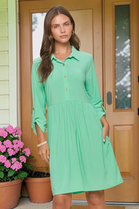Collared Shirt Dress w/ Pockets - Chandeliers Boutique ny