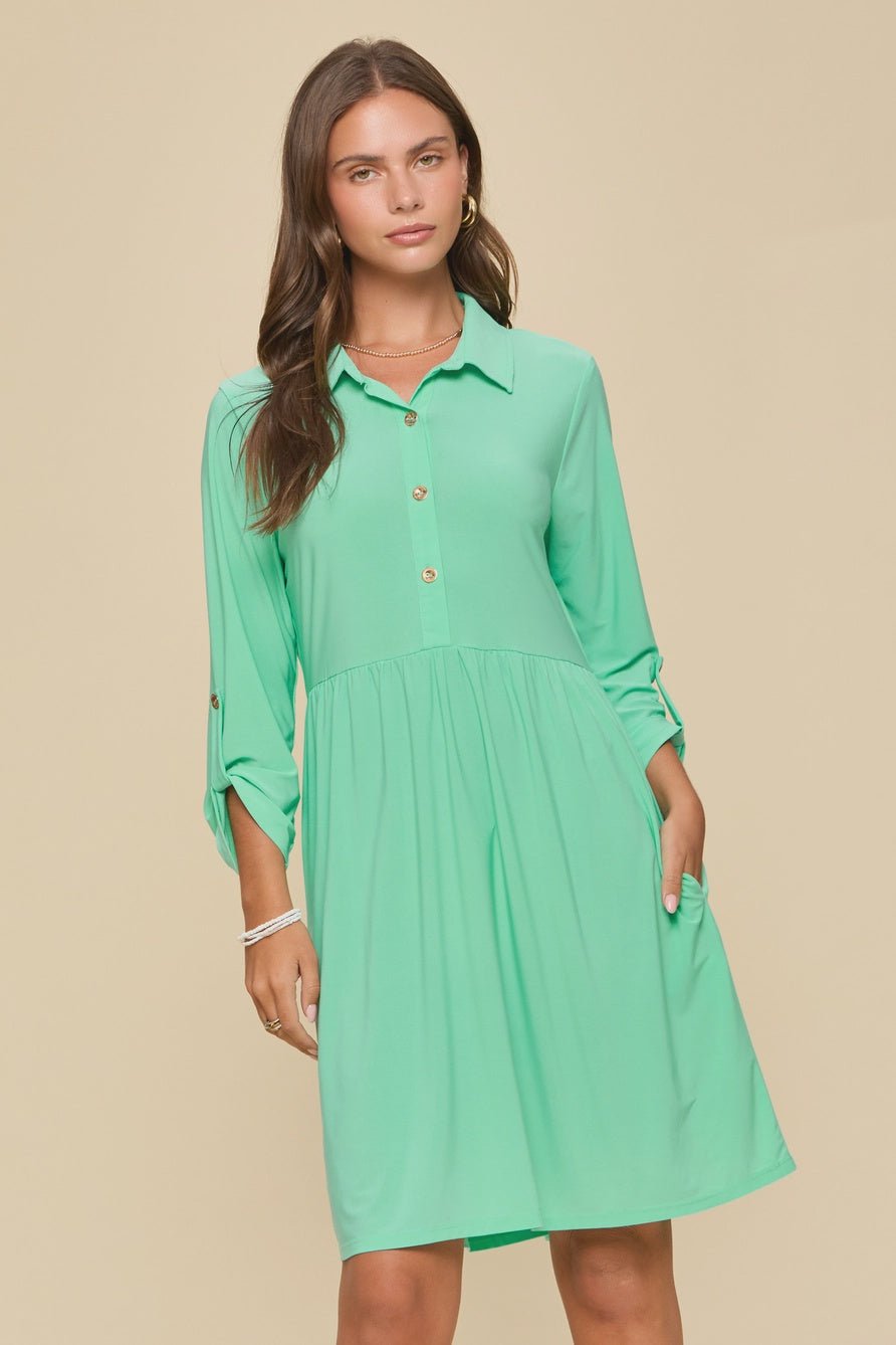 Collared Shirt Dress w/ Pockets - Chandeliers Boutique ny