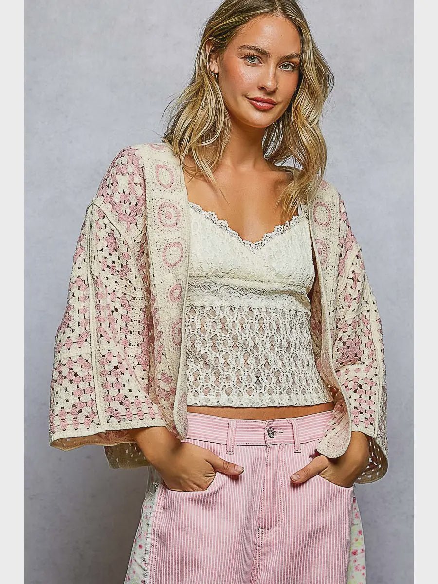 Color Block Granny Square Crochet Cardigan - Chandeliers Boutique ny