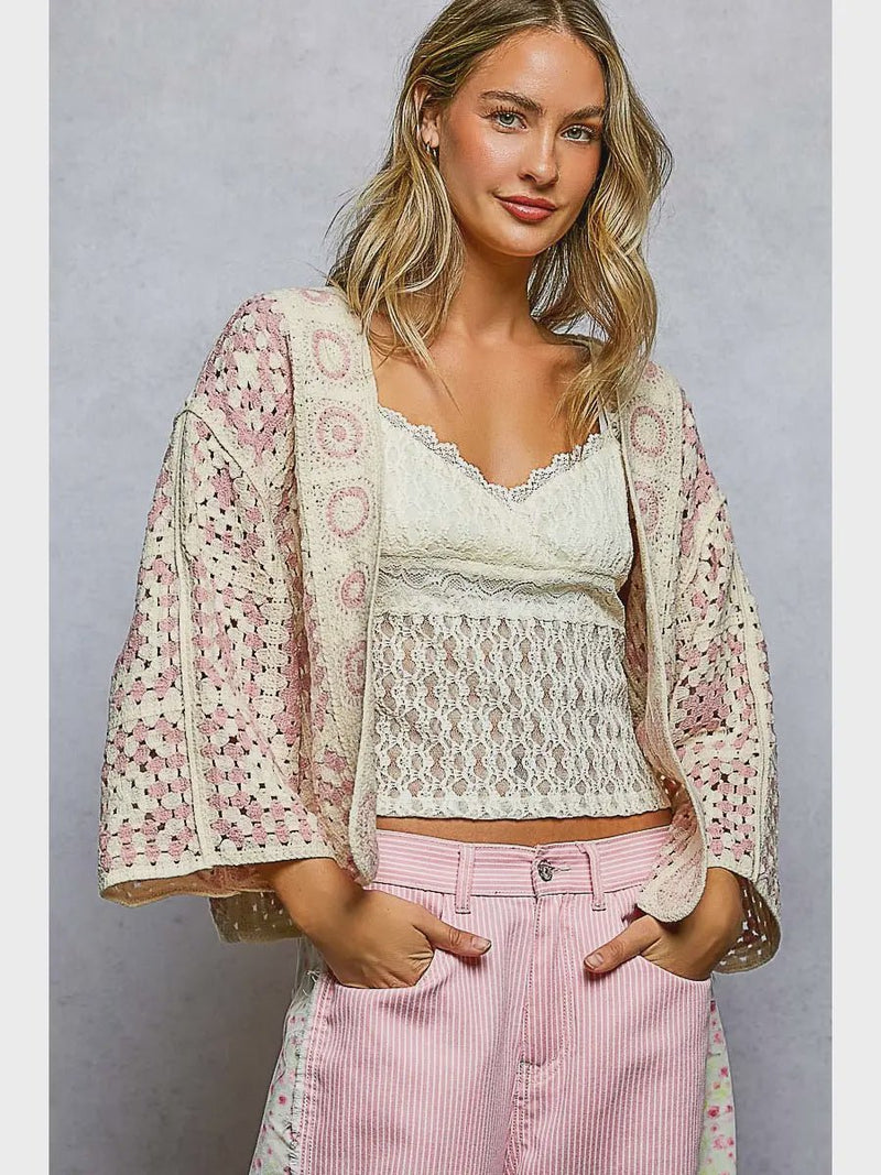 Color Block Granny Square Crochet Cardigan - Chandeliers Boutique ny