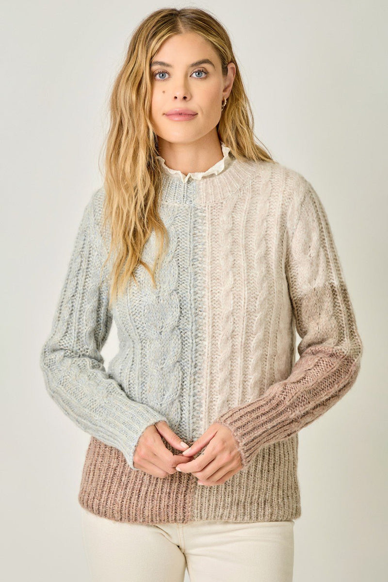 Color Blocked Cable Sweater - Chandeliers Boutique ny