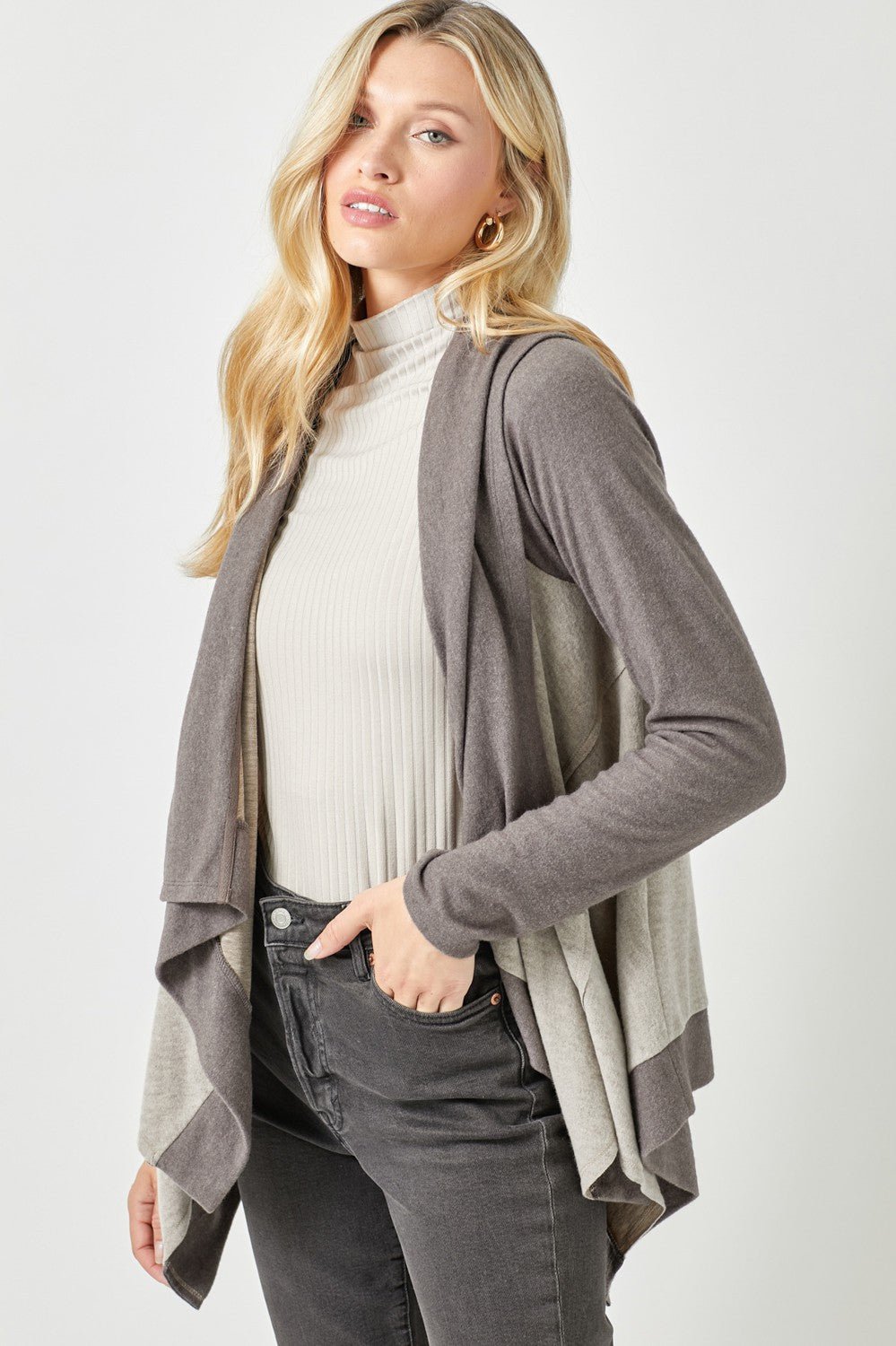 Color Blocked Shawl Cardigan - Chandeliers Boutique ny