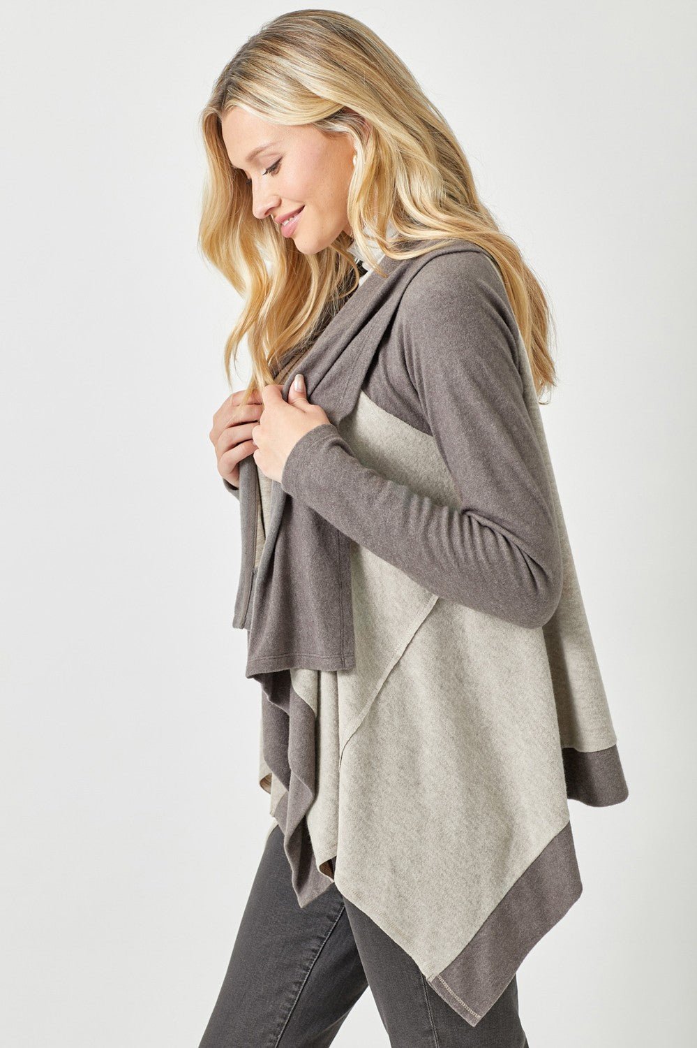 Color Blocked Shawl Cardigan - Chandeliers Boutique ny