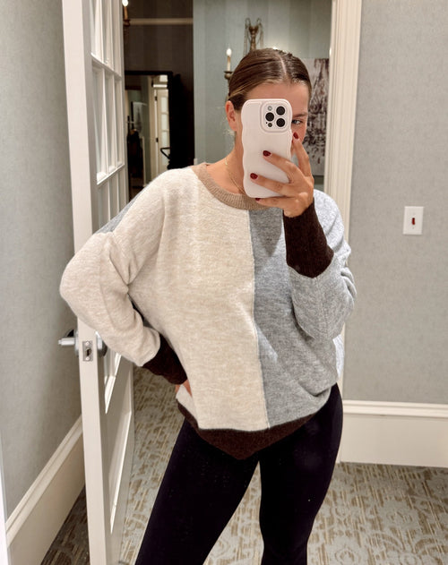 Colorblock Front Seam Knit Sweater - Chandeliers Boutique ny