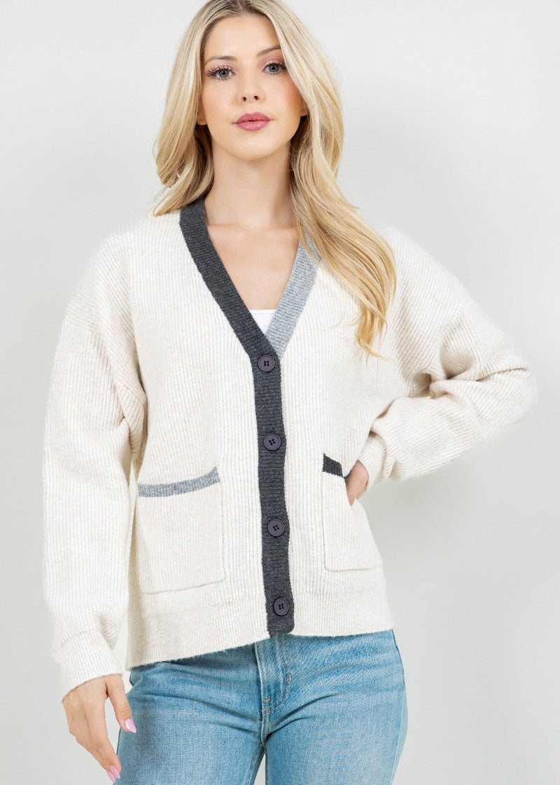 Colorblock Pocket Knit Cardigan - Chandeliers Boutique ny
