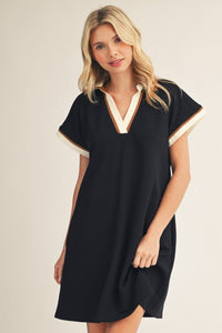 Contrast Accent Solid Casual Dress - Chandeliers Boutique ny