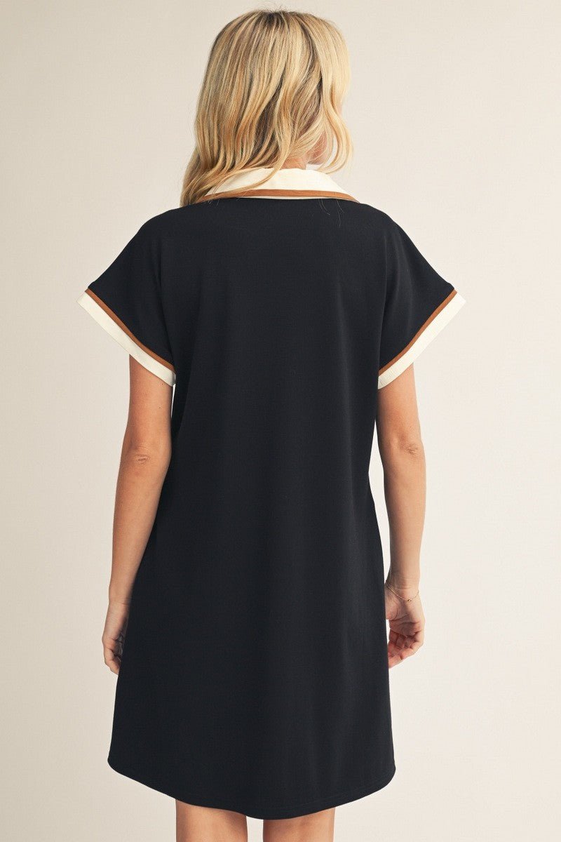 Contrast Accent Solid Casual Dress - Chandeliers Boutique ny