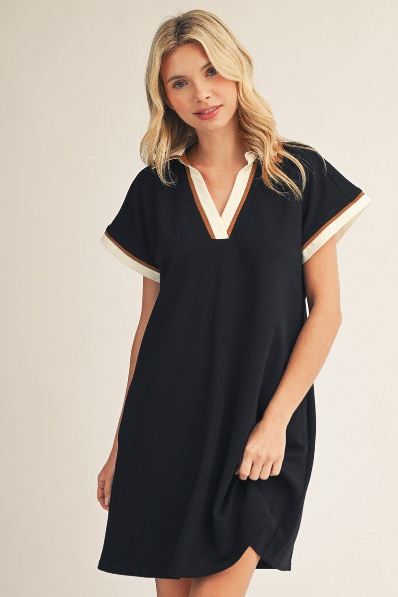 Contrast Accent Solid Casual Dress - Chandeliers Boutique ny