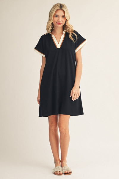 Contrast Accent Solid Casual Dress - Chandeliers Boutique ny