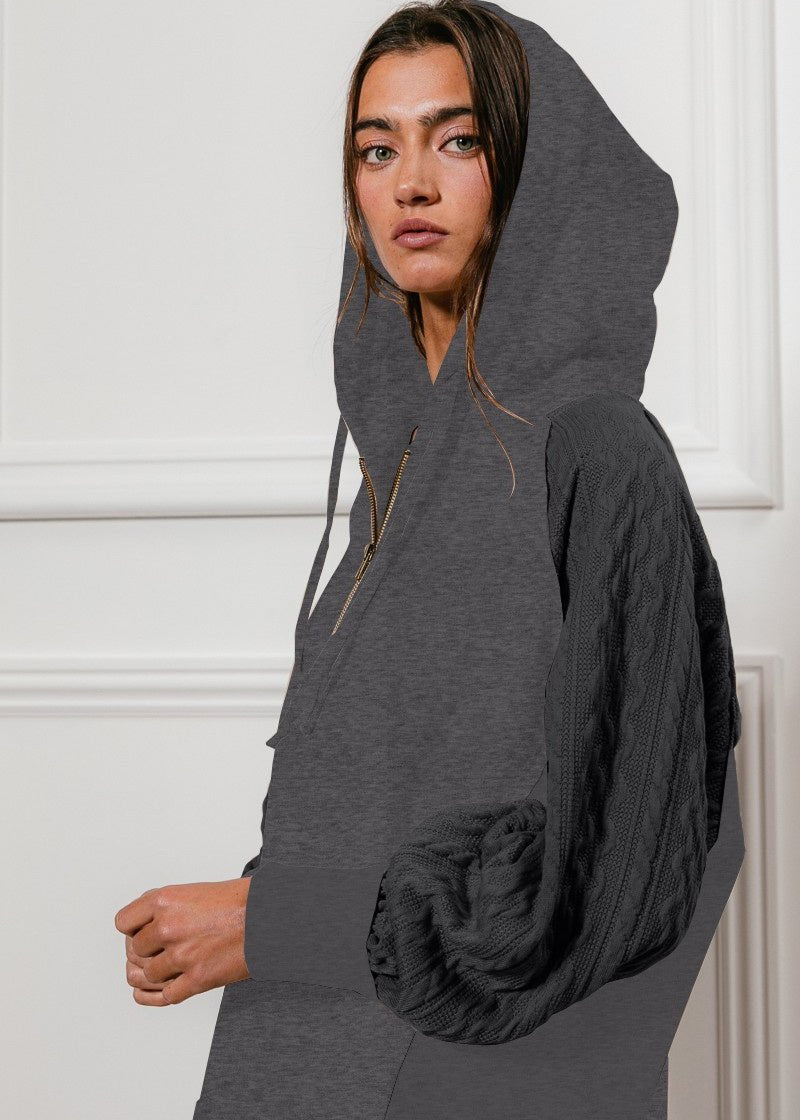 Contrast sleeve Hoodie Top - Chandeliers Boutique ny