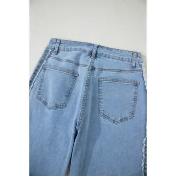 Contrast Stripe Frayed Side Panel Jeans - Chandeliers Boutique ny