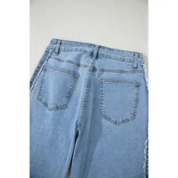 Contrast Stripe Frayed Side Panel Jeans - Chandeliers Boutique ny