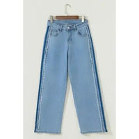 Contrast Stripe Frayed Side Panel Jeans - Chandeliers Boutique ny