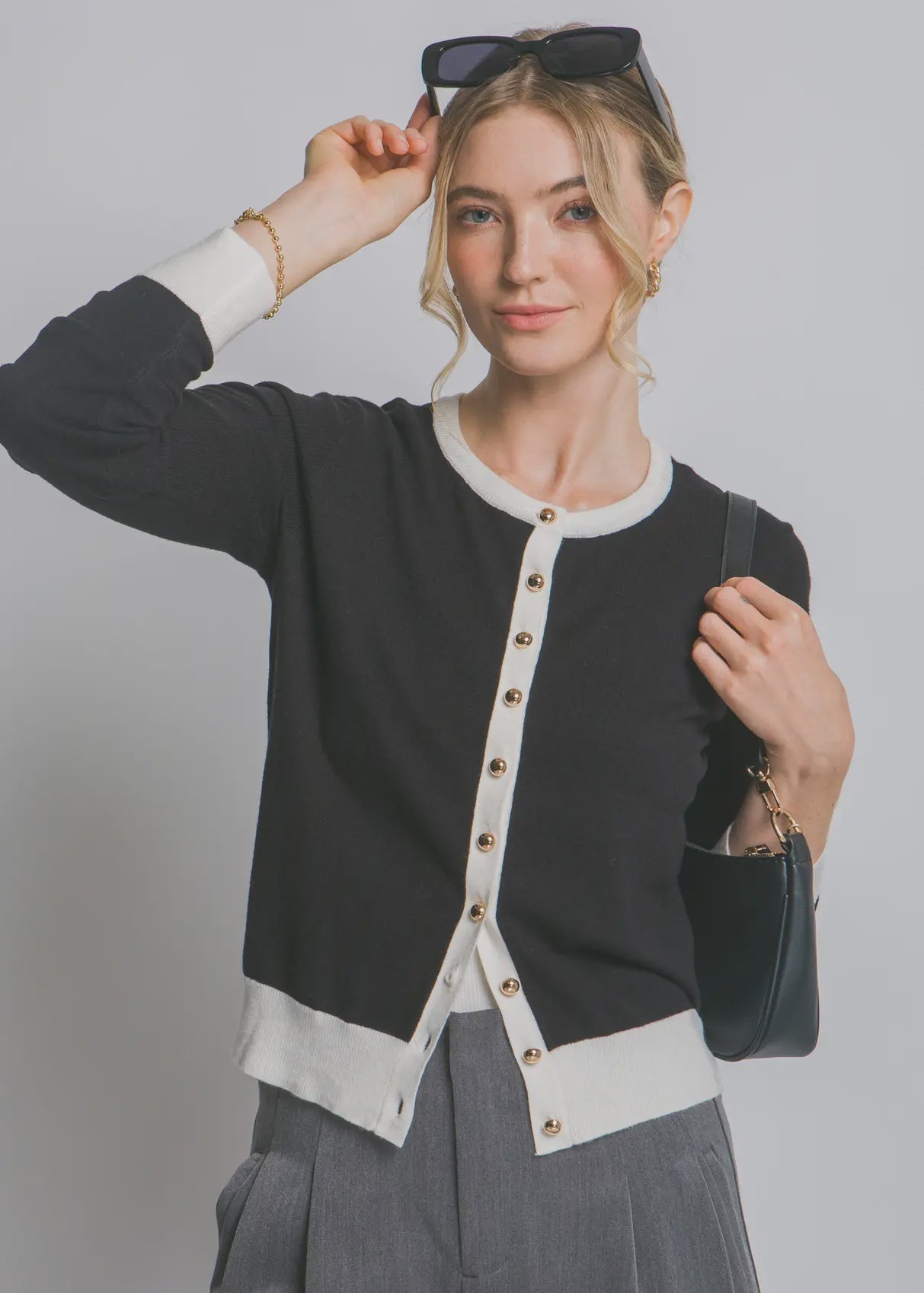 Contrast Trim Cardigan - Chandeliers Boutique ny
