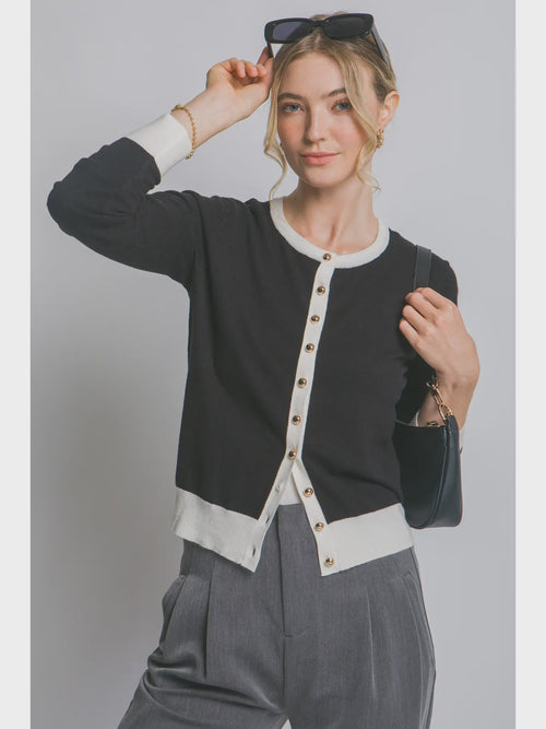 Contrast Trim Cardigan - Chandeliers Boutique ny