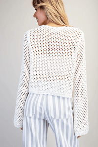 Crochet Open Knit Scallop Trim Sweater - Chandeliers Boutique ny