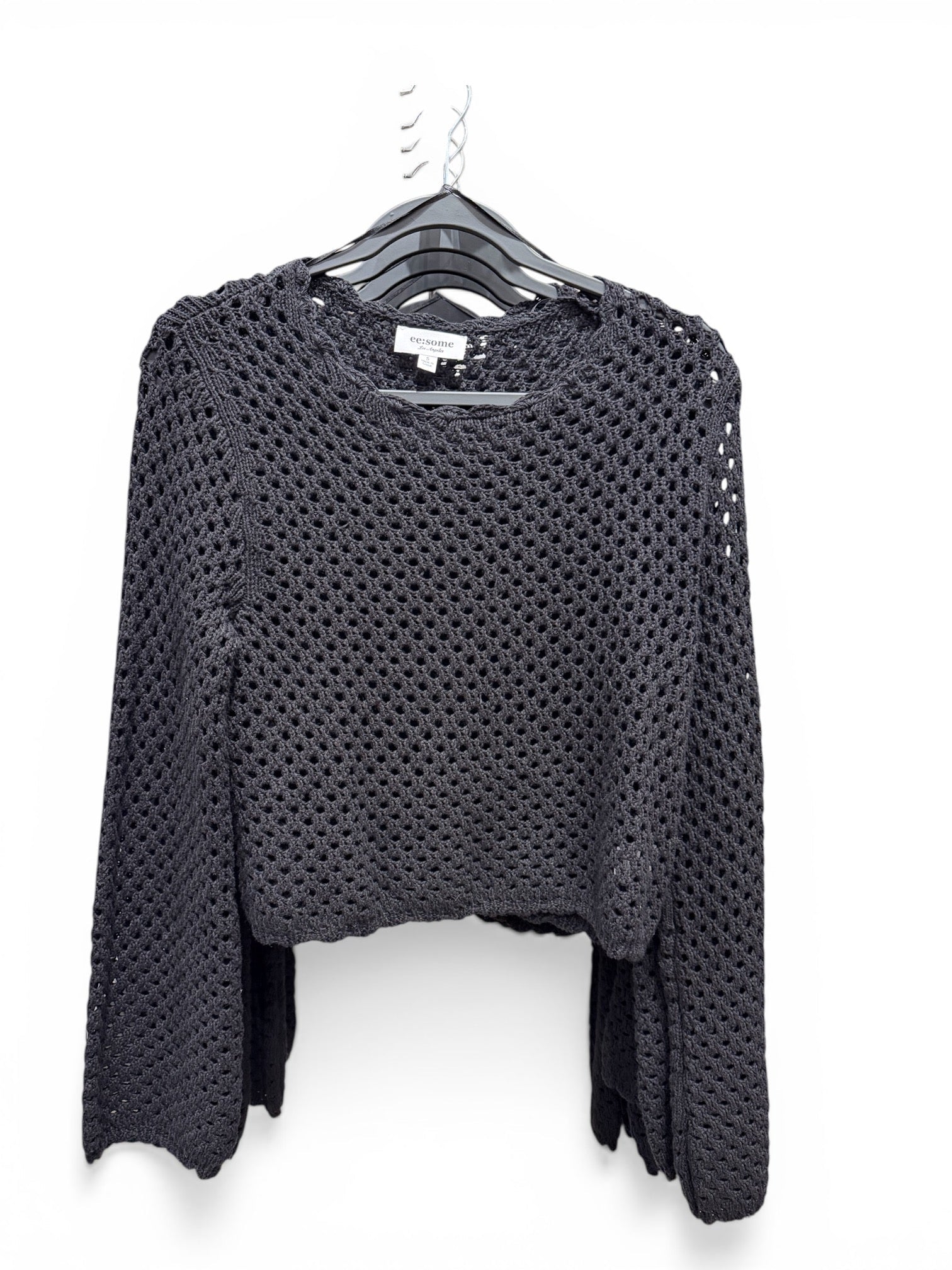 Crochet Open Knit Scallop Trim Sweater - Chandeliers Boutique ny