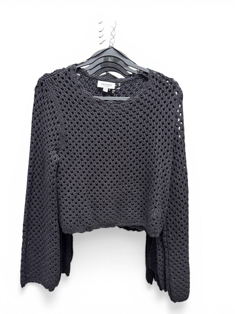 Crochet Open Knit Scallop Trim Sweater - Chandeliers Boutique ny