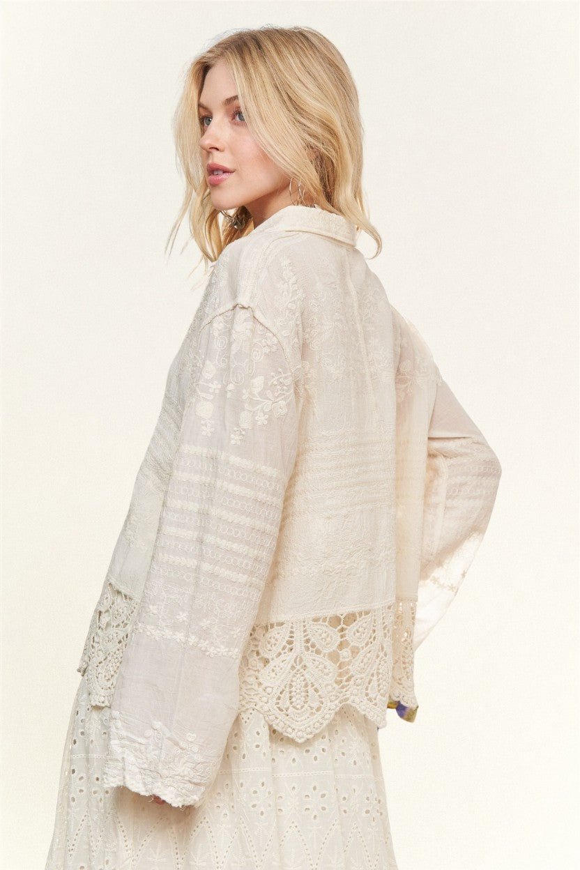 Crochet Scallop Hems Shirt - Chandeliers Boutique ny