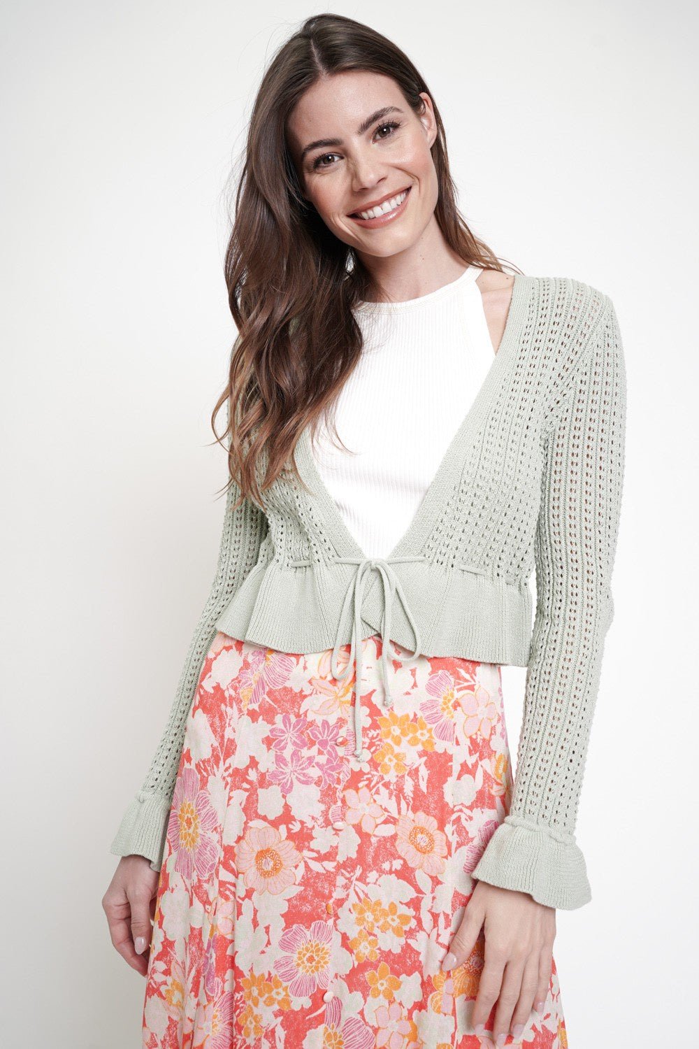 Crochet Stitch Cardi With Ruffles - Chandeliers Boutique ny