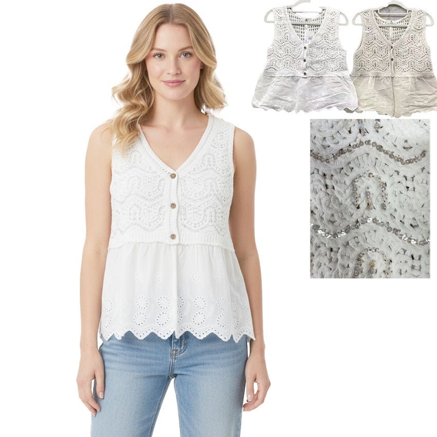 Crochet Top Ruffle Bottom Tank - Chandeliers Boutique ny
