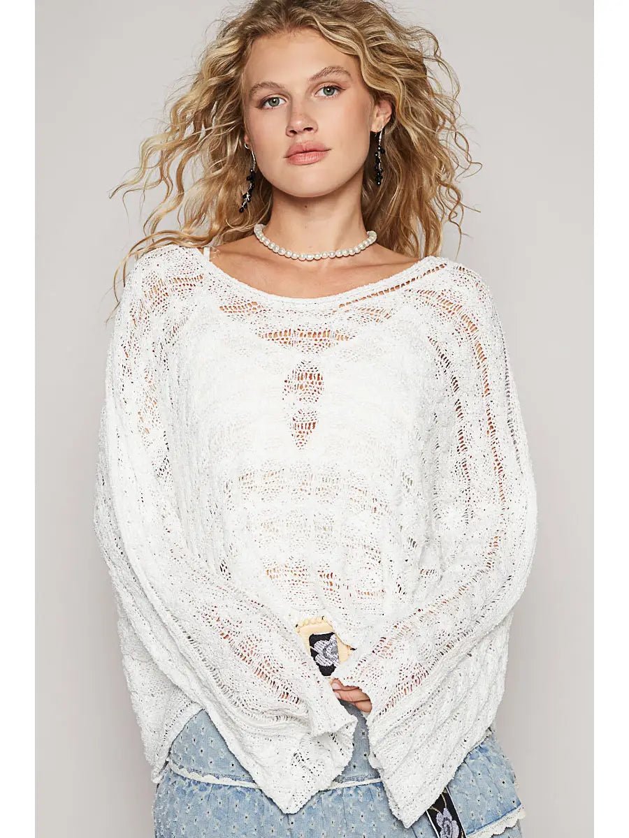 Cropped Long Sleeve Twisted Cable Solid Top - Chandeliers Boutique ny