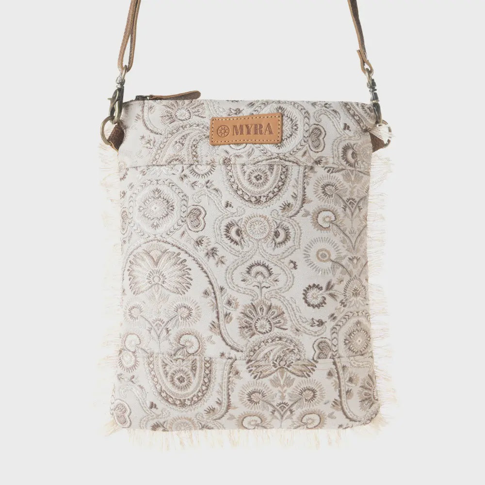 Loom Tapestry Vintage Crossbody Bag For Women W Fringe Detail
