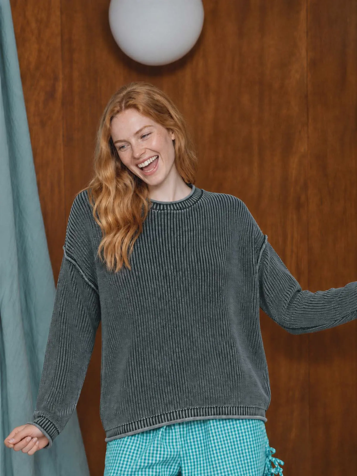 Washed Raw Edge Drop Shoulder Sweater