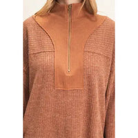 Ribbed Knit Half-zip Pullover