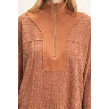 Ribbed Knit Half-zip Pullover