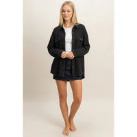 Mineral Wash Waffle Knit Button-Up Shacket