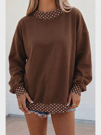 Polka Dot Mock Neck Fleece Sweatshirt
