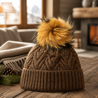 Real Fur Cable knit Pom Hat