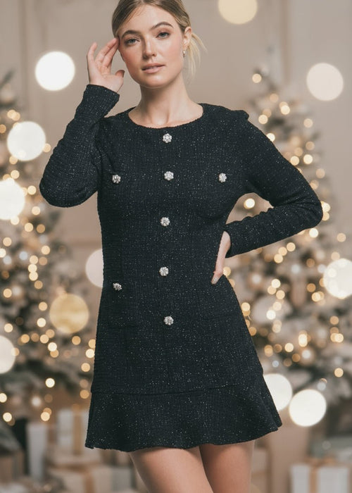 Daisy Button Sparkly Dress - Chandeliers Boutique ny