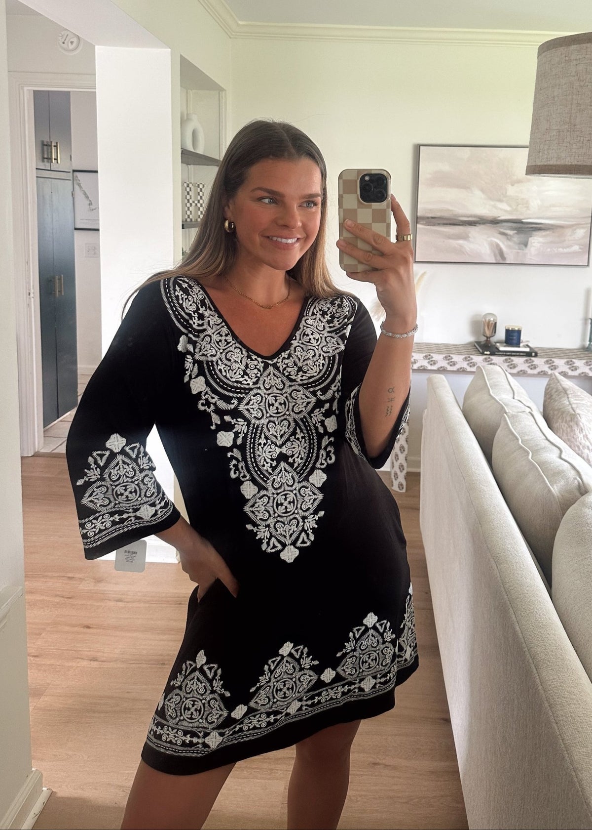 Damask Dress With Side Pocket - Chandeliers Boutique ny