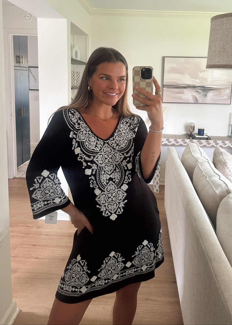 Damask Dress With Side Pocket - Chandeliers Boutique ny