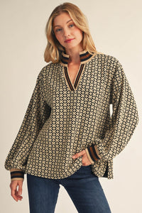 Puff Sleeves Geo Floral Top
