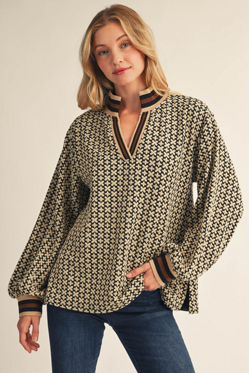 Puff Sleeves Geo Floral Top