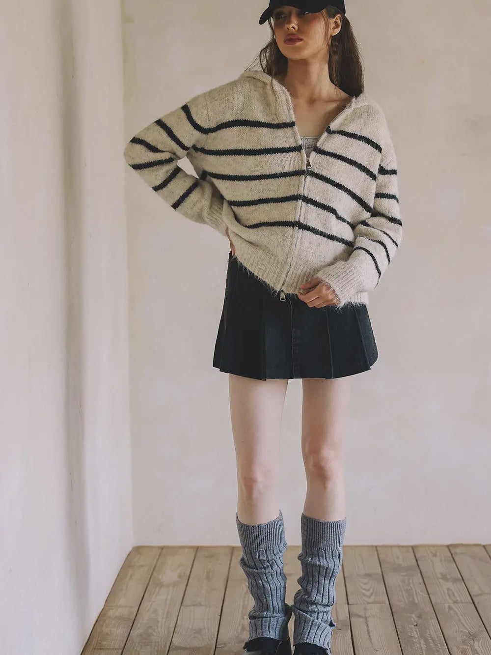 Two Way Zipper Striped Sweater Cardigan