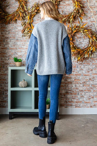 Denim Contrast Heart Shaped Cardigan - Chandeliers Boutique ny