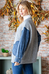 Denim Contrast Heart Shaped Cardigan - Chandeliers Boutique ny
