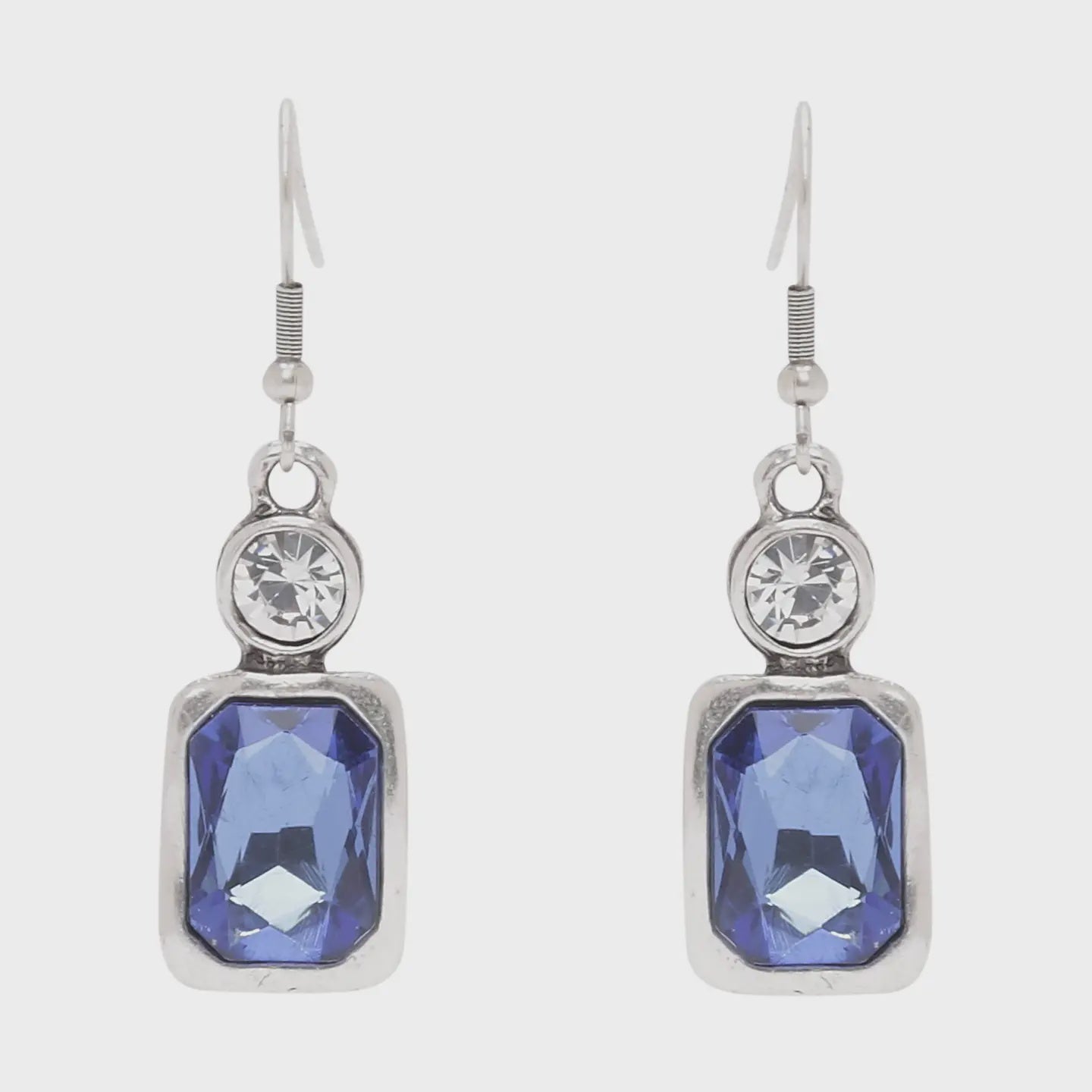 Chanour Handmade Blue Crystal Pewter Earrings