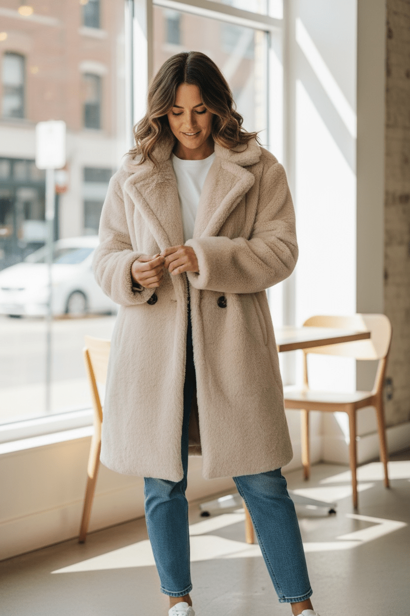 Double Button Fur Coat - Chandeliers Boutique ny