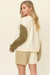 Double Take Full Size Contrast Drop Shoulder Top and Shorts Set - Chandeliers Boutique ny