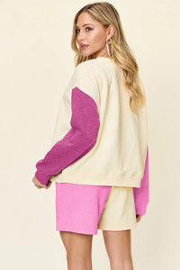 Double Take Full Size Contrast Drop Shoulder Top and Shorts Set - Chandeliers Boutique ny