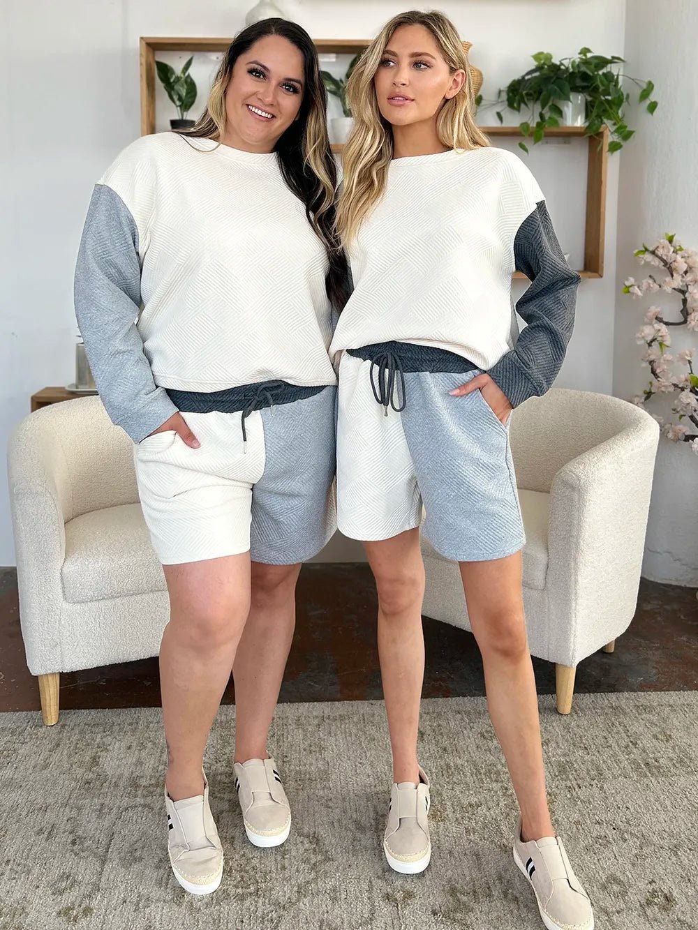 Double Take Full Size Contrast Drop Shoulder Top and Shorts Set - Chandeliers Boutique ny