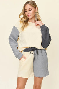 Double Take Full Size Contrast Drop Shoulder Top and Shorts Set - Chandeliers Boutique ny